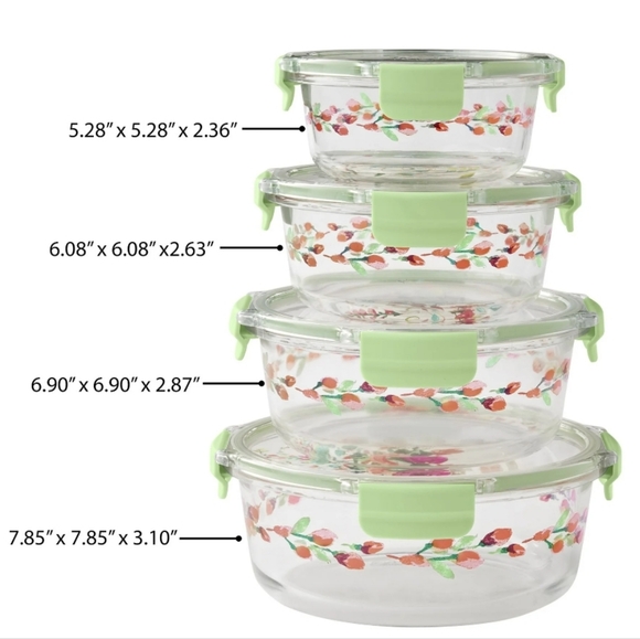 ❤️ New Pioneer Woman Painted Meadow Glass Round Food Storage Containers - Picture 7 of 7